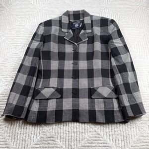 Burberrys Blazer Women's 12 Black White Check Wool Blend Vintage Dark Academia